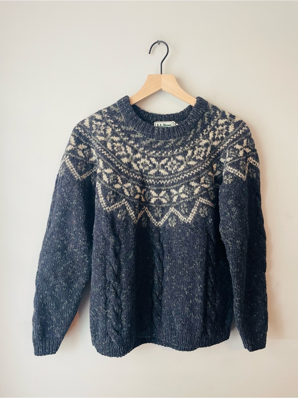 L.L. Bean Vintage Navy Fair Isle Wool Sweater RARE